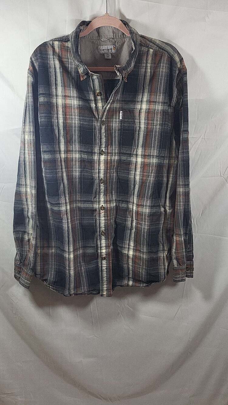 Carhartt Men's Relaxed Fit Long-Sleeve Plaid Button Down Shirt, size 2XLT